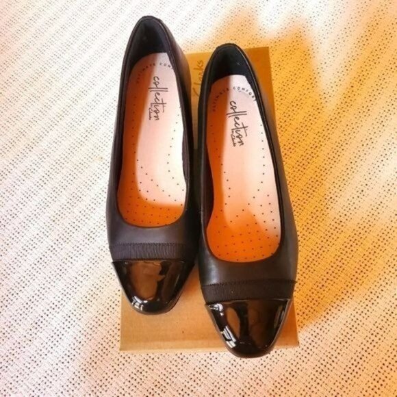 Clarks‎ Collection Juliet Monte Leather Cap Toe Black Noir Sz 5.5 Slipon Loafer - Picture 1 of 9